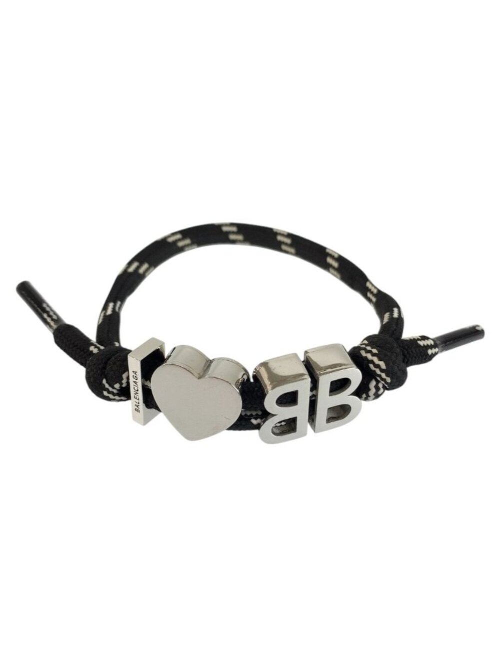 Balenciaga I Love BB Black Silver Brass Polyester Bangle Bracelet